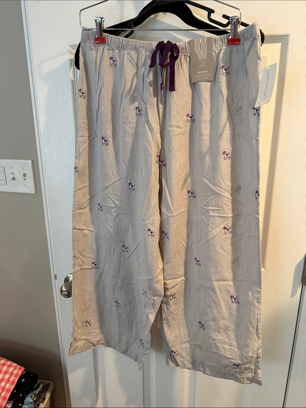 Charter Club Beige Lounge Pajama Pants with Purple Drawstring & Pony Embroidery